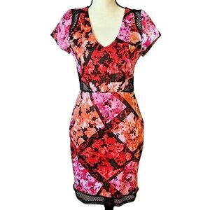 Bailey Blue Pink Orange Floral Bodycon Dress Juniors L